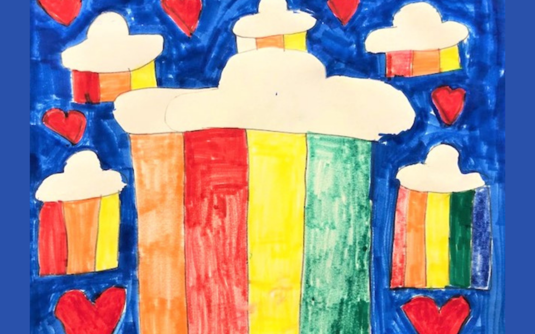 student watercolor of clouds and rainbows