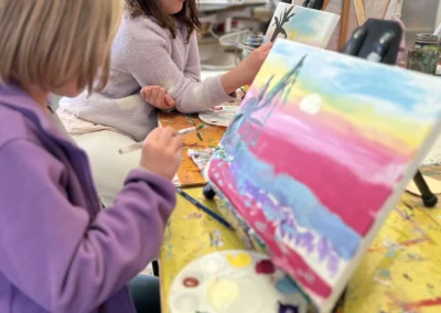 students painting